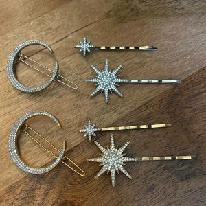 Gold and Silver Star and Moon Hair Clips